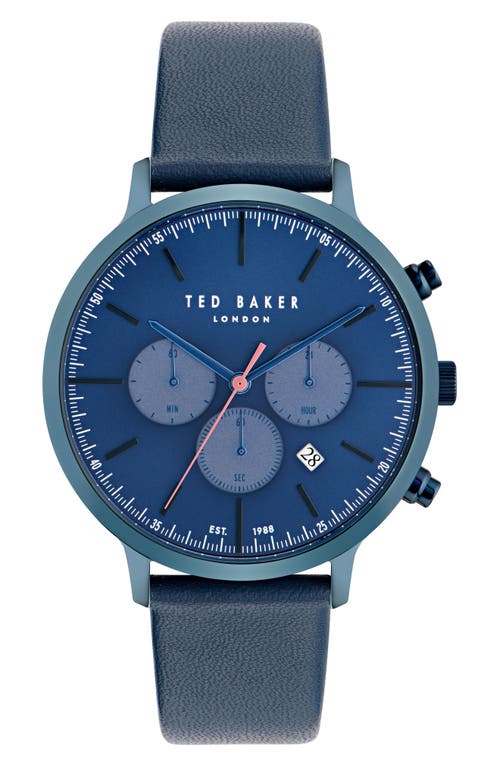 Ted Baker Haarvin Chronograph Leather Strap Watch, 44mm In Blue