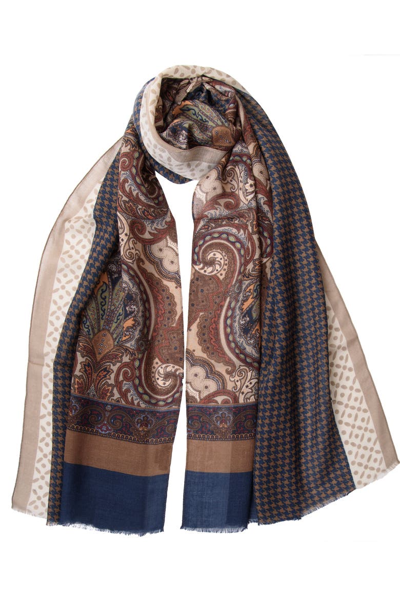 Elizabetta Aosta - Wool Scarf, Main, color, Brown And Blue