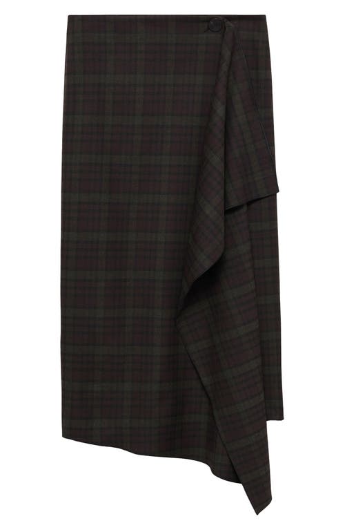 Mango Check Ruffle Skirt In Khaki Brown