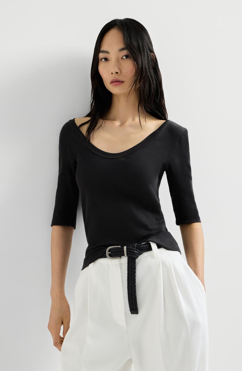 Brunello Cucinelli T-shirt with monili, Alternate, color, Black