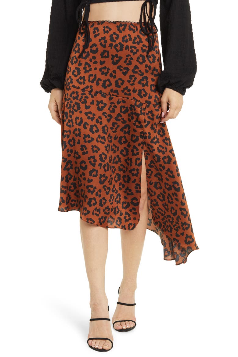 Leopard Print Asymmetrical Skirt, Main, color, BROWN ANIMAL