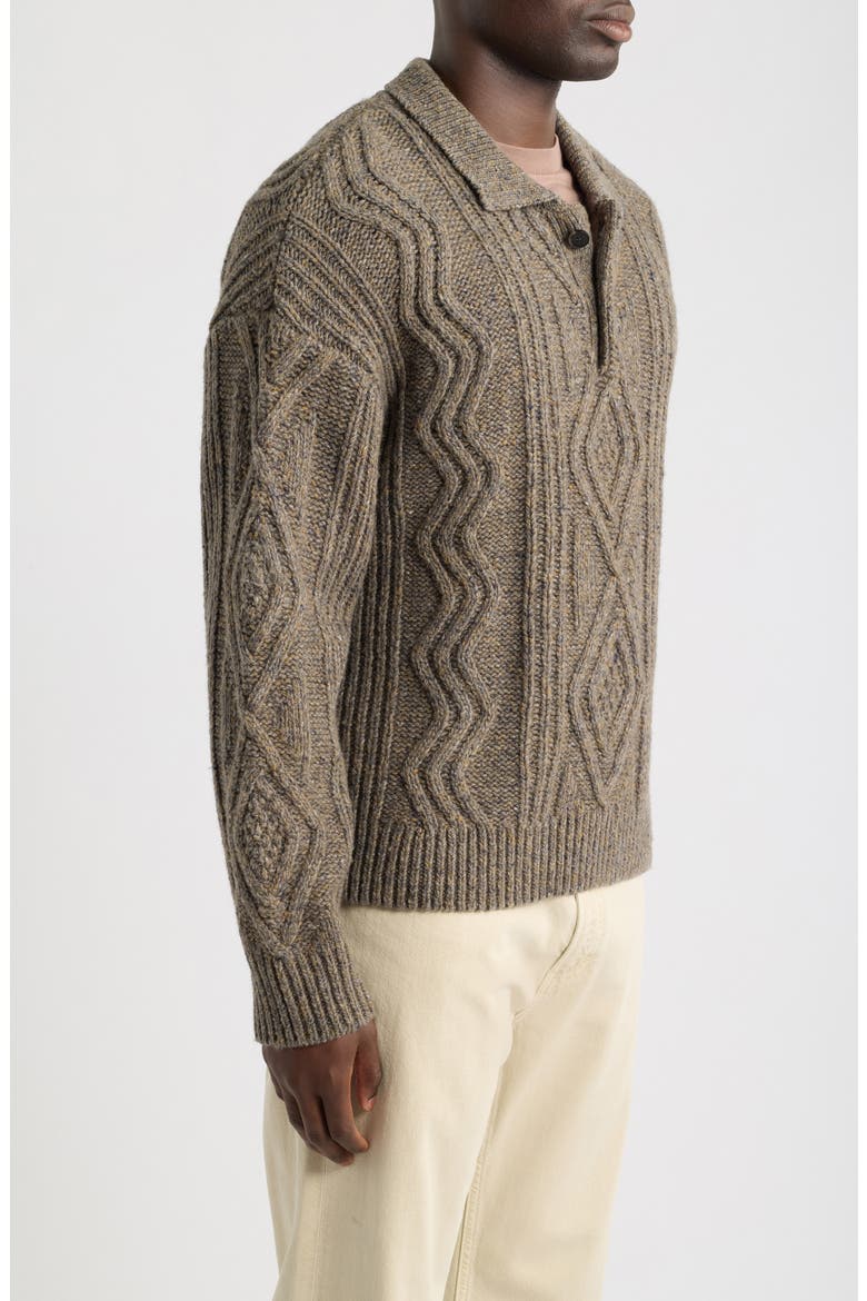 Cable Polo Sweater, Alternate, color, BROWN OLIVE