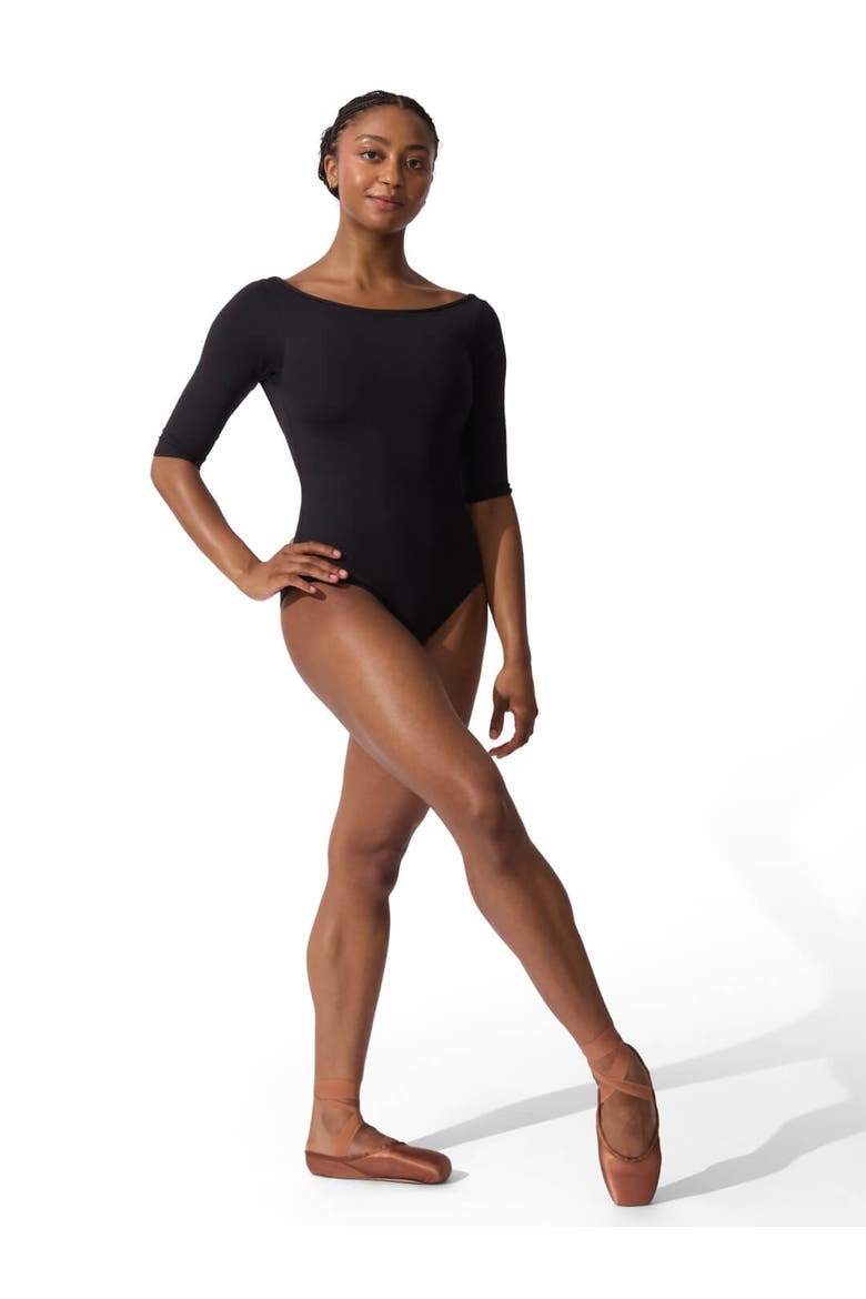 Boatneck 3/4 Sleeve Leotard, Alternate, color, black