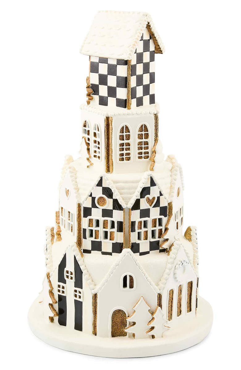 MACKENZIE CHILDS Gingerbread Round Illuminated Village Figurine, Alternate, color, White