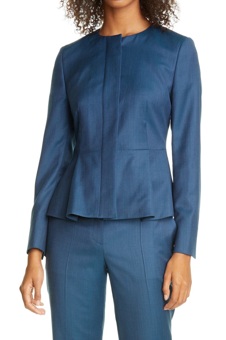 Jatoba Peplum Wool Jacket, Main, color, BLUE JADE FANTASY