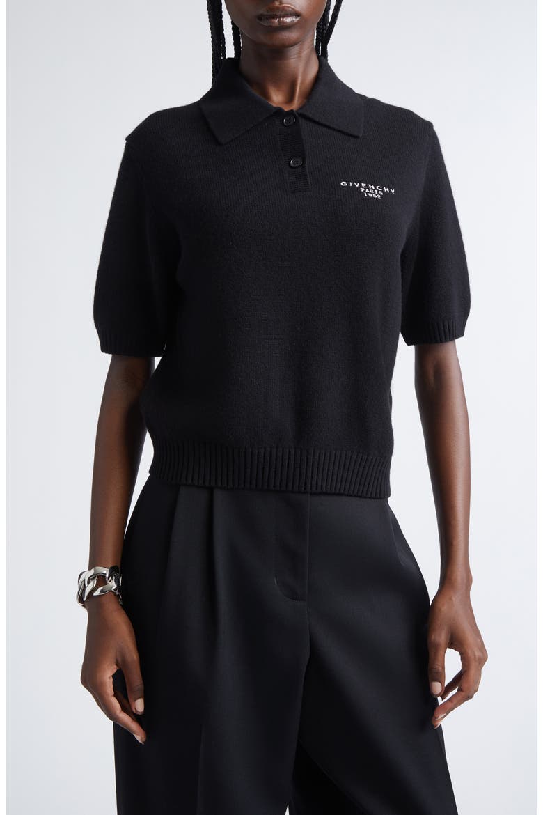 Paris 1952 Short Sleeve Wool & Cashmere Polo, Main, color, BLACK