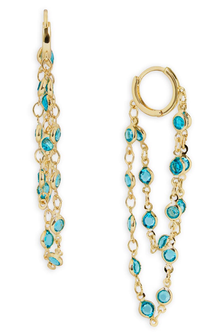Crystal Cascade Hoop Earrings, Main, color, BLUE