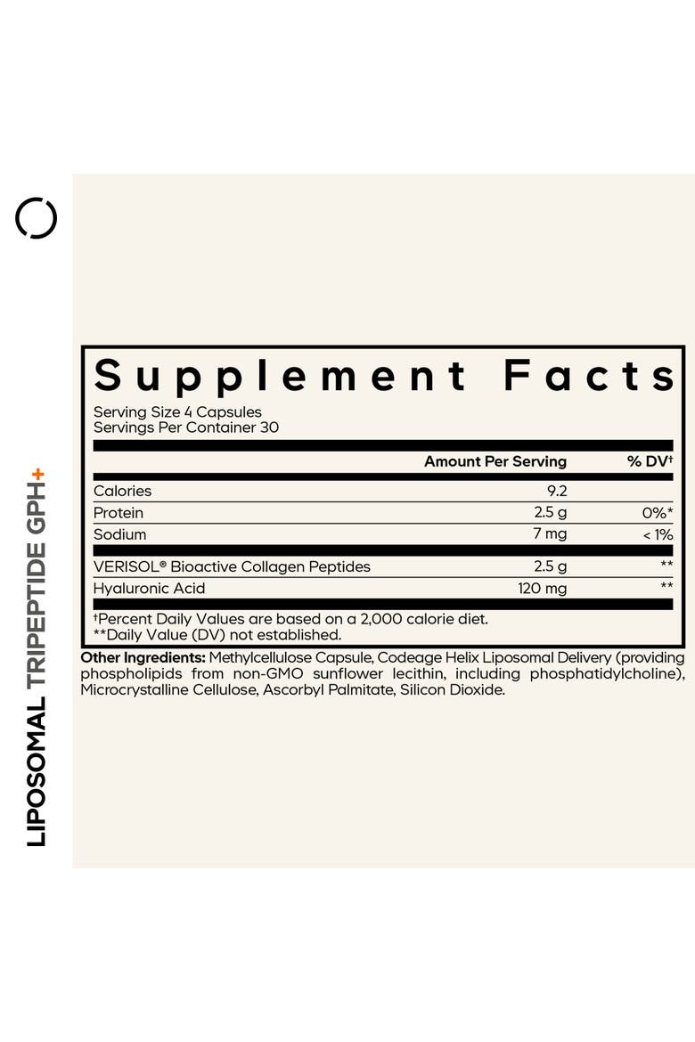 Liposomal Tripeptide GPH+, Verisol Collagen Peptides, Hyaluronic Acid, Skin Support, Alternate, color, White