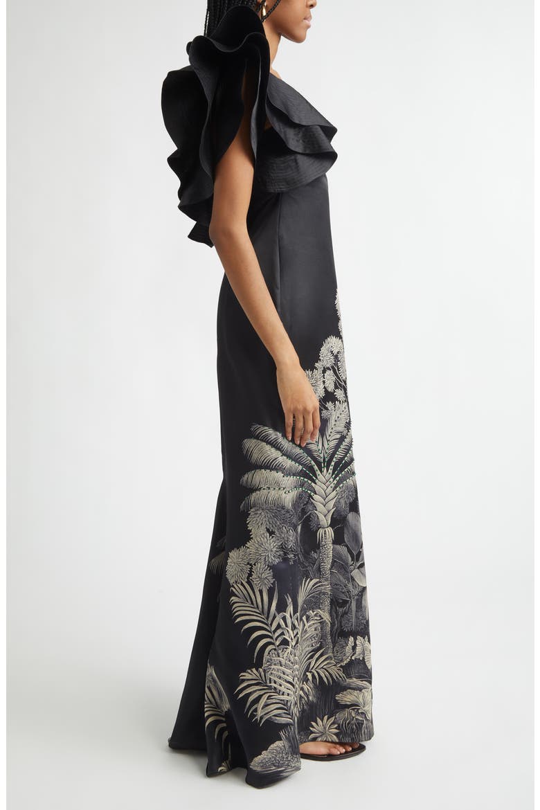 Valley of Kings Silk Organza One-Shoulder Gown, Alternate, color, BLACK / ECRU