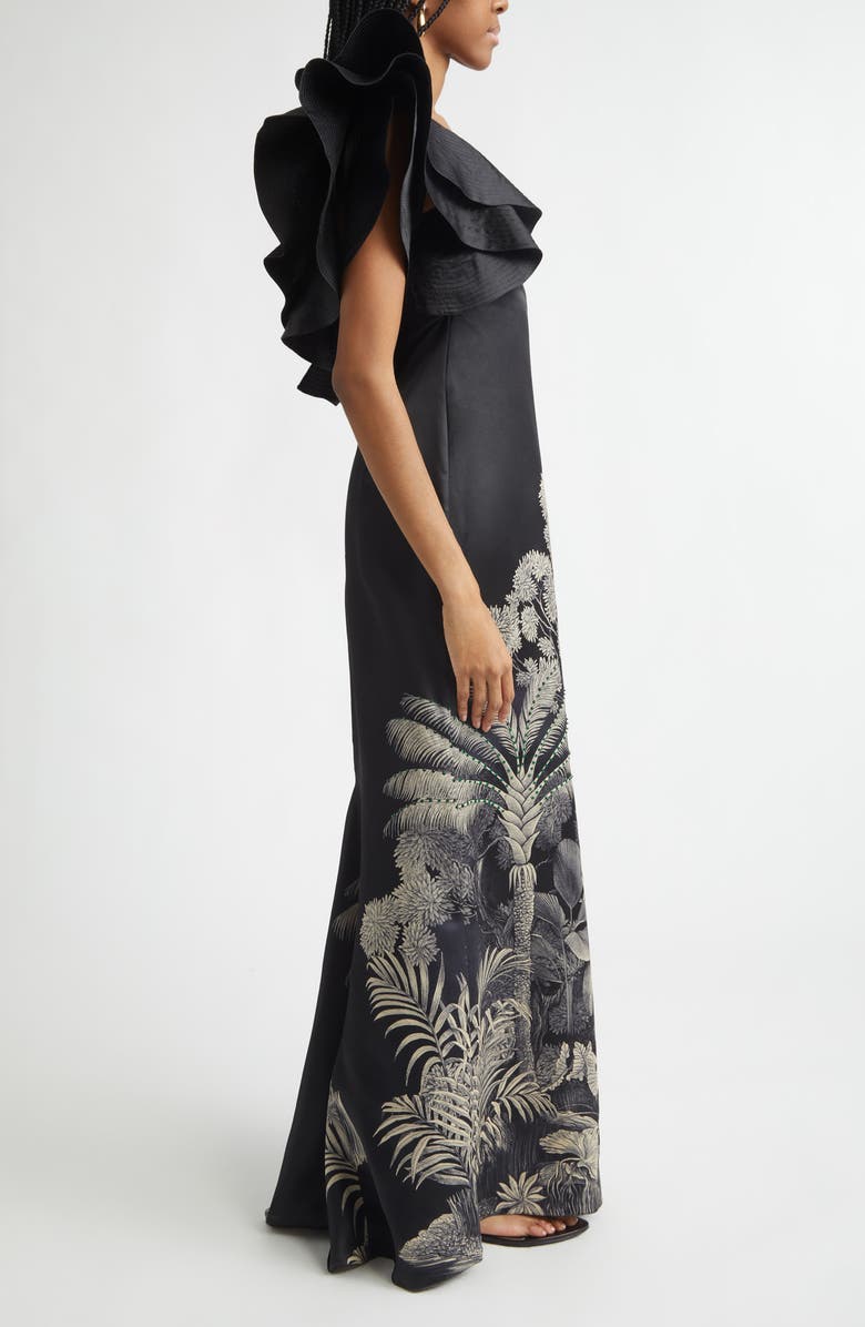 Johanna Ortiz Valley of Kings Silk Organza One-Shoulder Gown, Alternate, color, Black / Ecru