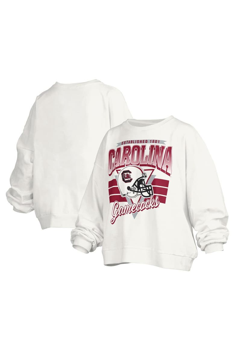 Women's Pressbox White South Carolina Gamecocks Janice Retro Logo Oversized Pullover Sweatshirt, Alternate, color, White