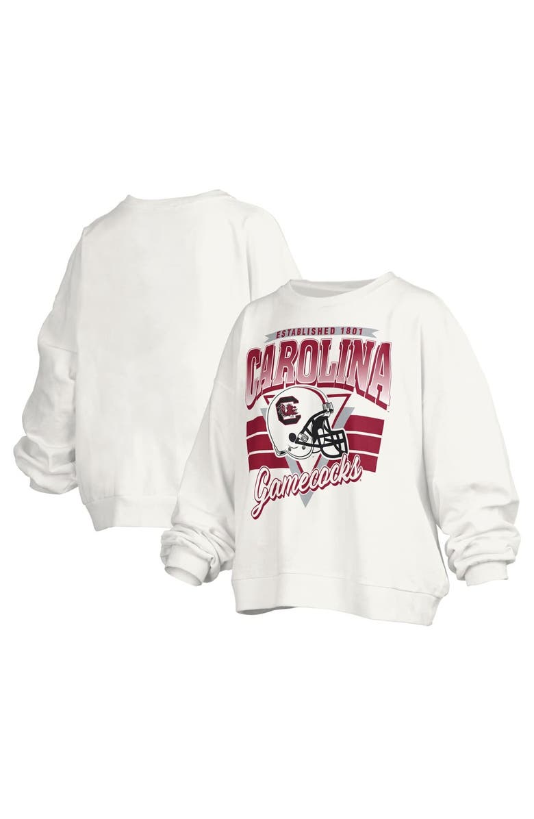 PRESSBOX Women's Pressbox White South Carolina Gamecocks Janice Retro Logo Oversized Pullover Sweatshirt, Alternate, color, White