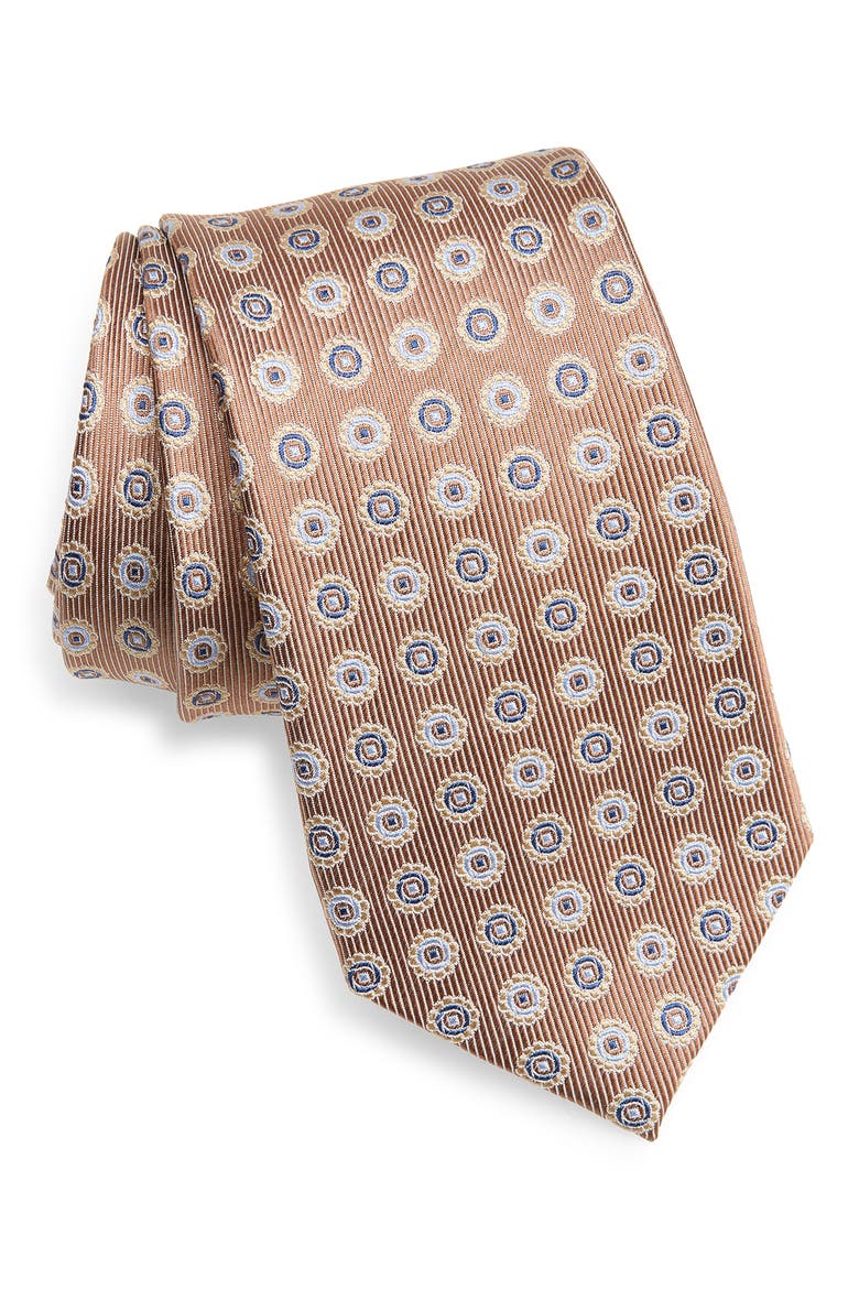 Medallion Jacquard Silk Tie, Main, color, BROWN