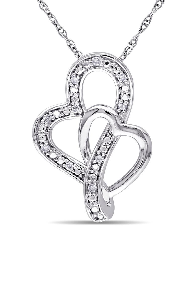 Diamond Interlocked Heart Pendant Necklace - 0.05ct., Main, color, SILVER