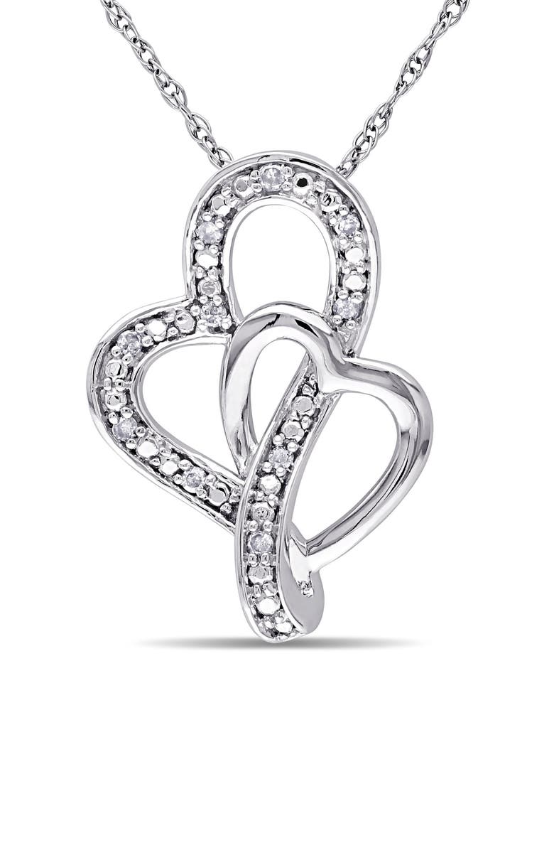 DELMAR Diamond Interlocked Heart Pendant Necklace - 0.05ct., Main, color, Silver