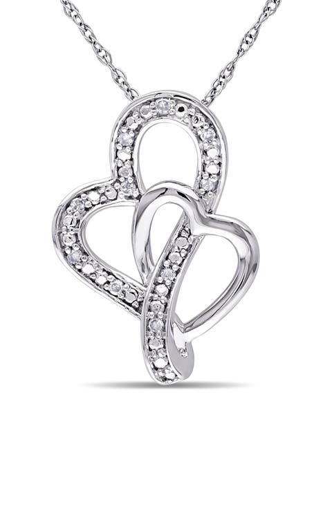 Diamond Interlocked Heart Pendant Necklace - 0.05ct.