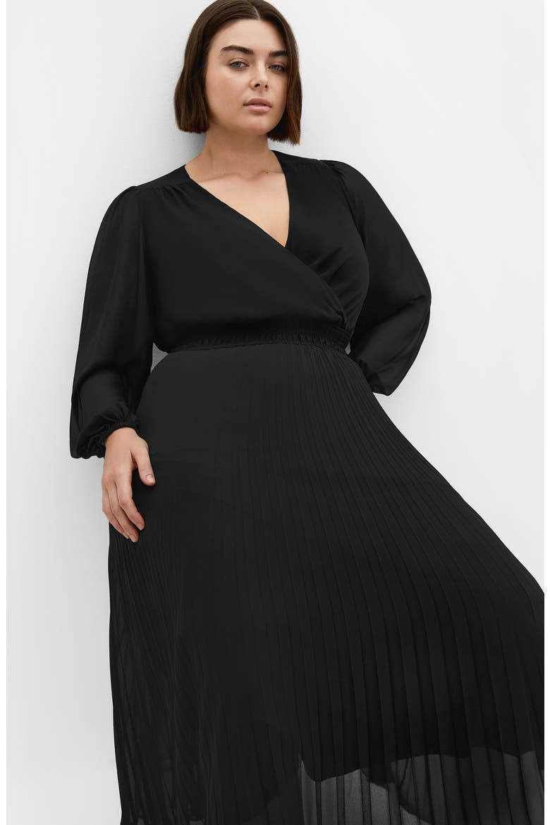 Finley Long Sleeve Chiffon Midi Dress, Alternate, color, BLACK