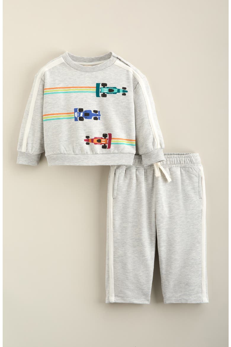 Sporty Graphic Sweatshirt & Pants Set, Main, color, GREY LIGHT HEATHER CAR- GREY