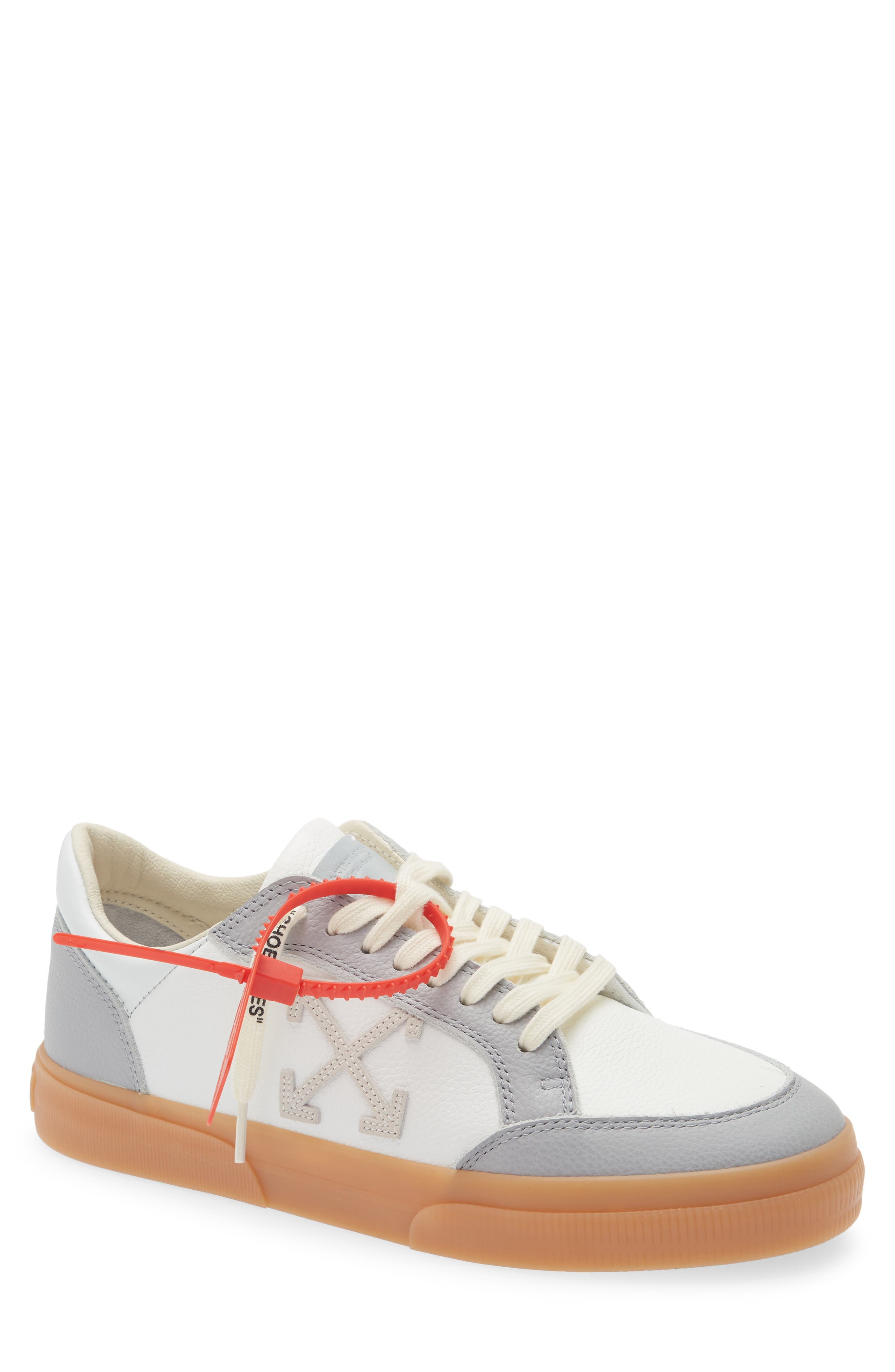 Off-White Low Vulcanized Leather Sneaker, Main, color, White - Light Blue