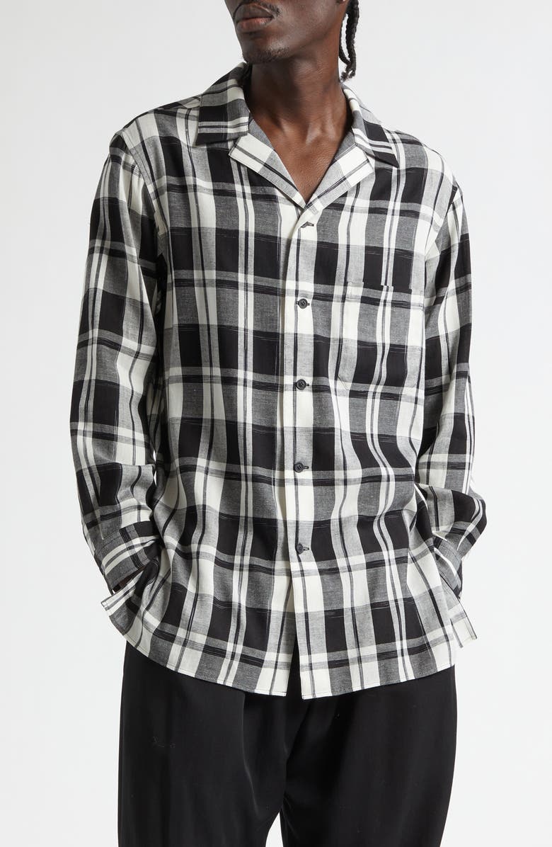 Yohji Yamamoto Khadi Plaid Button-Up Shirt, Main, color, Black