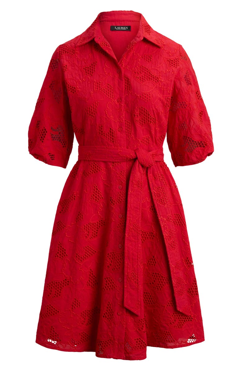 Lauren Ralph Lauren Eyelet Cotton Voile Shirtdress, Alternate, color, Cruise Red