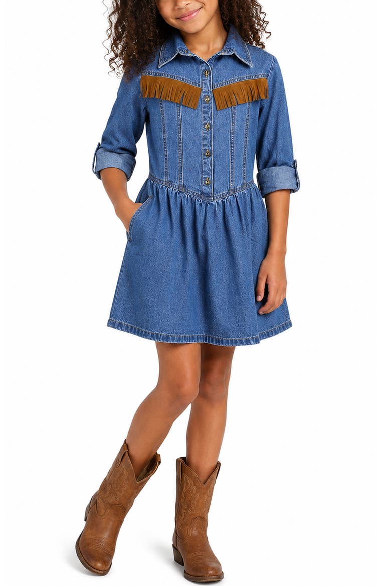 Kids' Western Drop Waist Denim Dress, Alternate, color, MEDIUM WASH