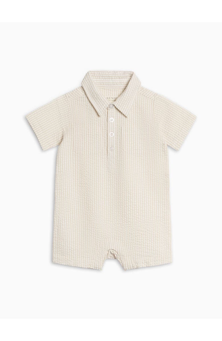 KENDI by Colored Organics Organic Mato Seesucker Romper, Main, color, Dune Stripe