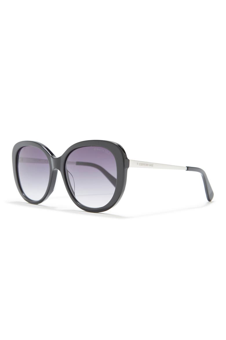 56mm Cat Eye Sunglasses, Alternate, color, SHINY BLACK / GRADIENT BLUE
