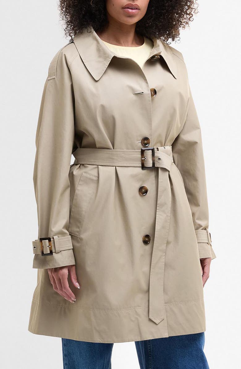 Barbour Maia Showerproof Cotton Blend Trench Coat, Main, color, Sand