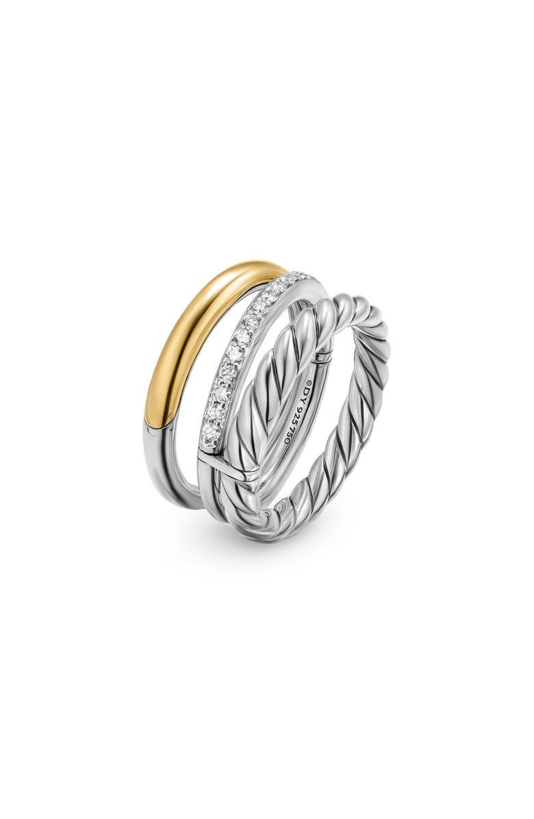 David Yurman DY Mercer<sup>®</sup> Three Row Ring in Sterling Silver with 18K Yellow Gold & Diamonds, 8.9mm, Alternate, color, Diamond/ Silver/ Gold
