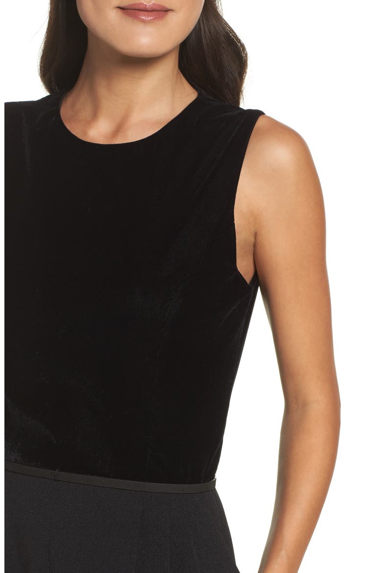 Velvet & Crepe Jumpsuit, Alternate, color, BLACK