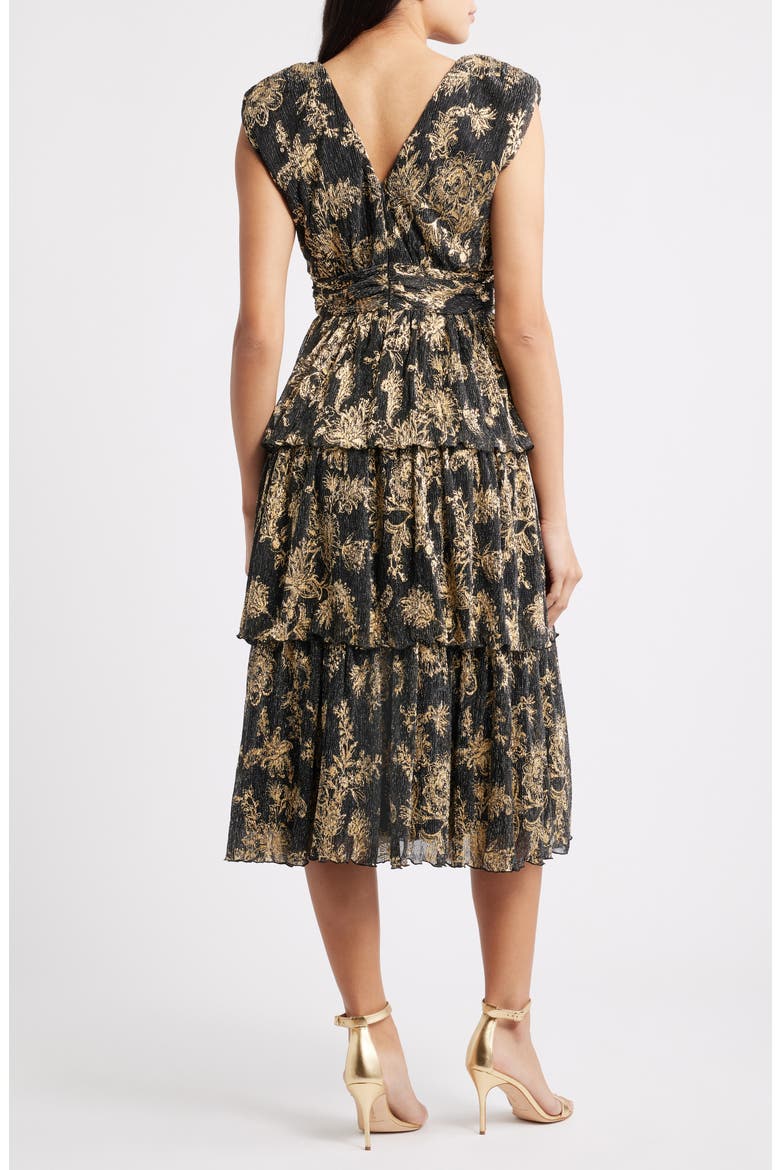 Metallic Crinkle Midi Dress, Alternate, color, BLACK/ GOLD
