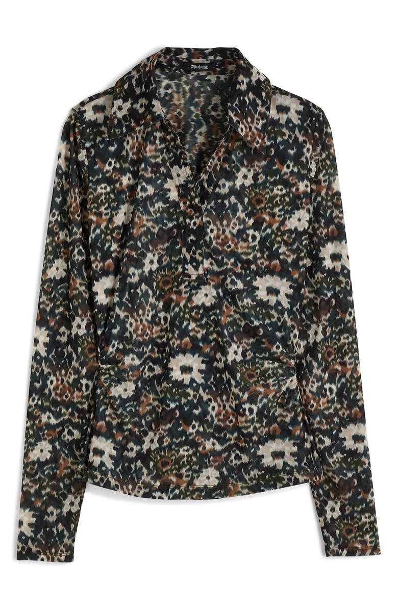 Madewell Floral Long Sleeve Mesh Polo Top, Alternate, color, 