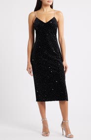 Sam Edelman Velvet Rhinestone Embellished Midi Slipdress