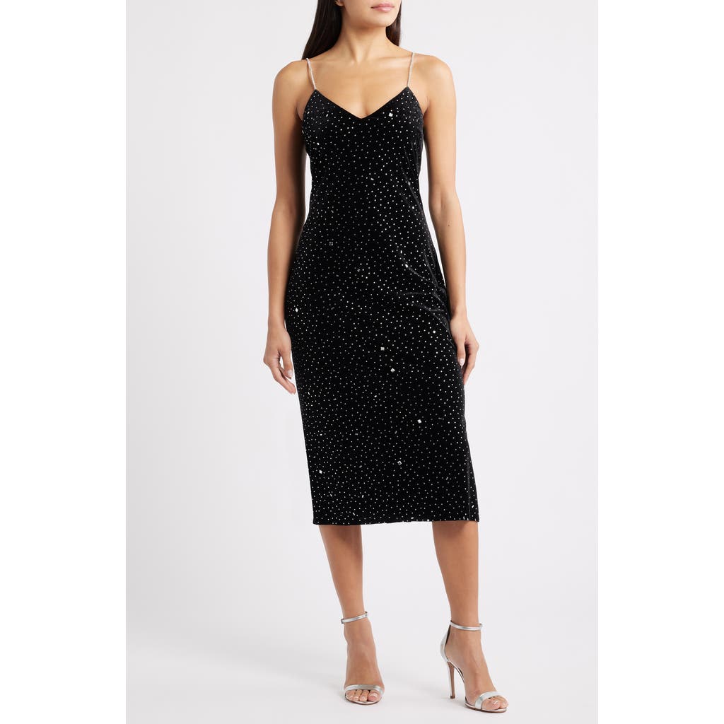 Sam Edelman Velvet Rhinestone Embellished Midi Slipdress In Black