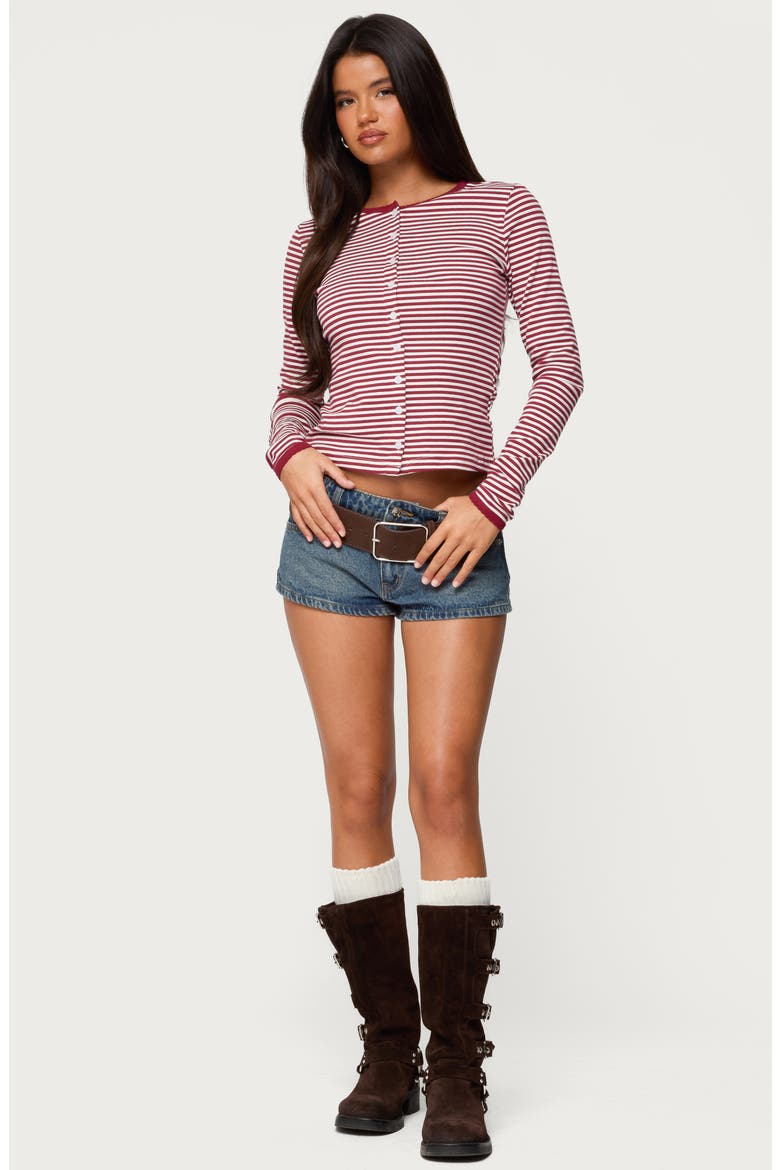 Rayla Stripe Button-Up Top, Alternate, color, RED