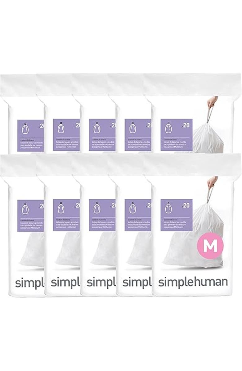 simplehuman Code M Custom Fit Liners with Quick Dispense Packs, Main, color, 200 Liners