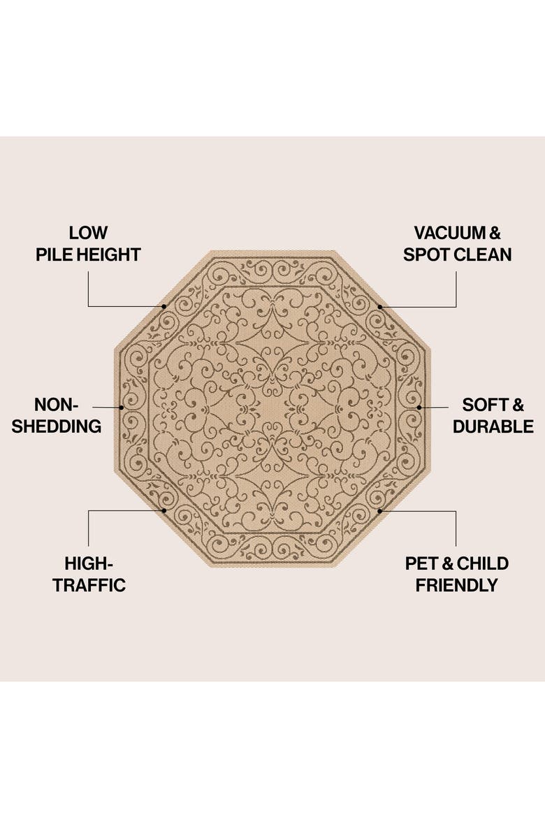 Charleston Vintage Filigree Textured Weave Octagon Indoor/Outdoor Area Rug, Alternate, color, Beige/Brown
