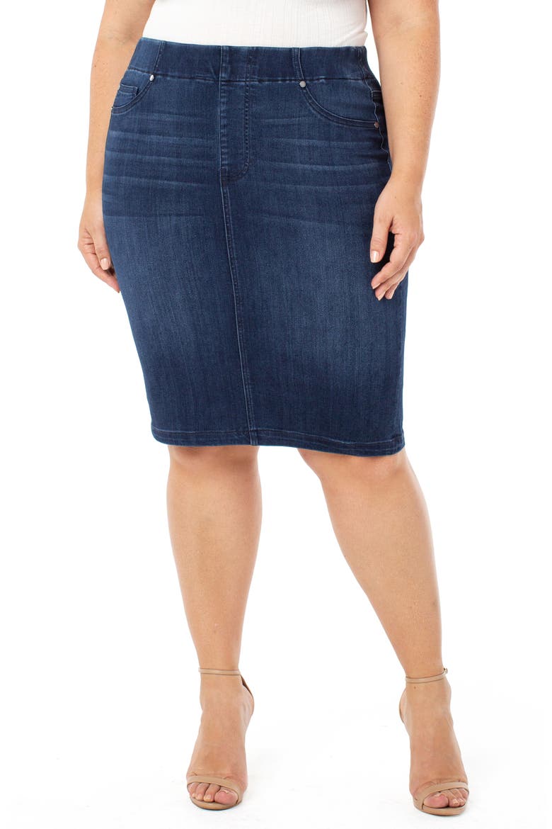 Liverpool Chloe Pull-On Denim Pencil Skirt, Main, color, ESTRELLA