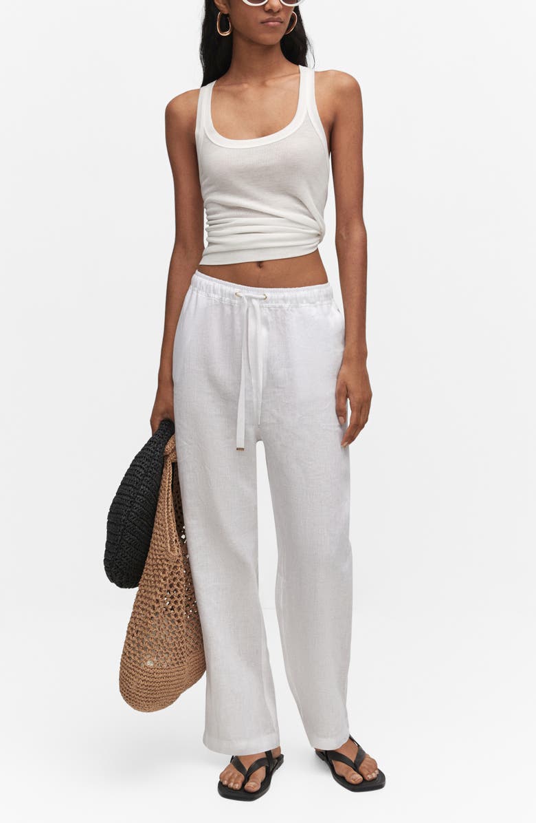 MANGO Tie Waist Linen Pants, Alternate, color,