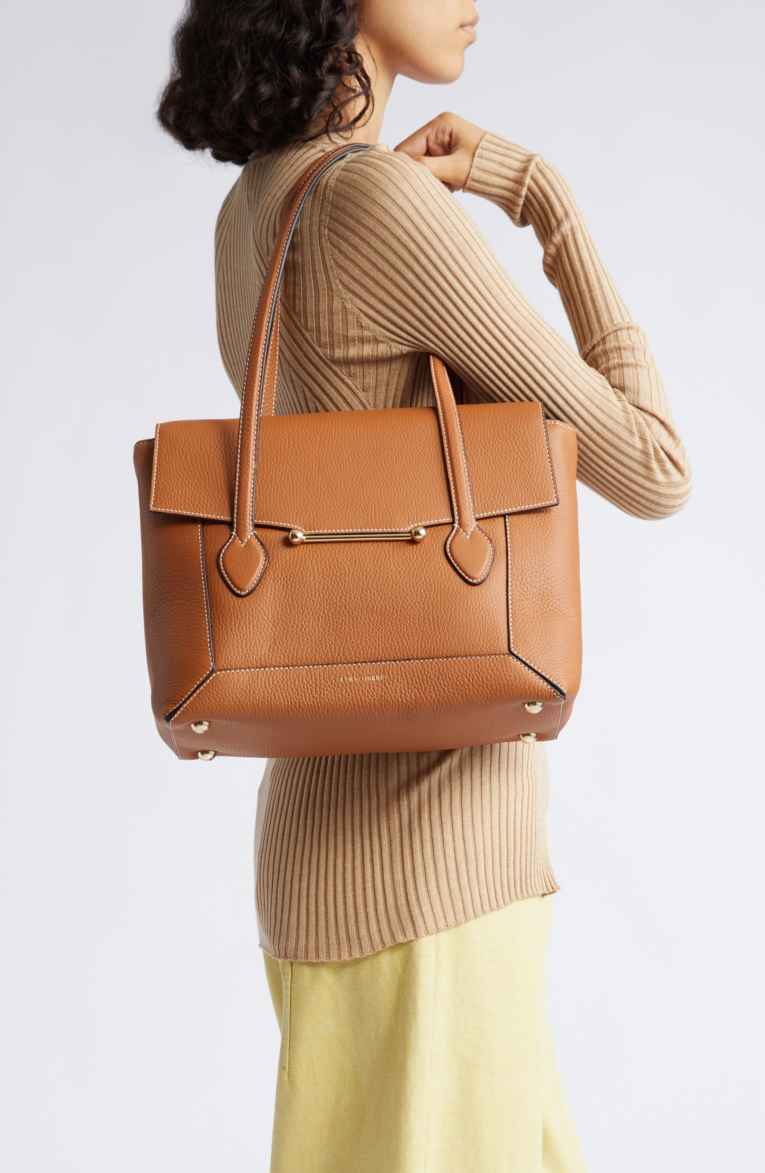 Mosaic Leather Tote, Alternate, color, TAN/ VANILLA