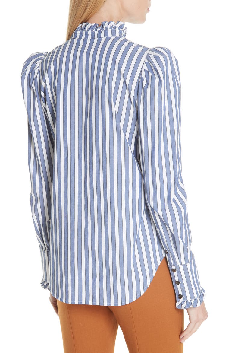 Holli Puff Shoulder Blouse, Alternate, color, BLUE/ WHITE