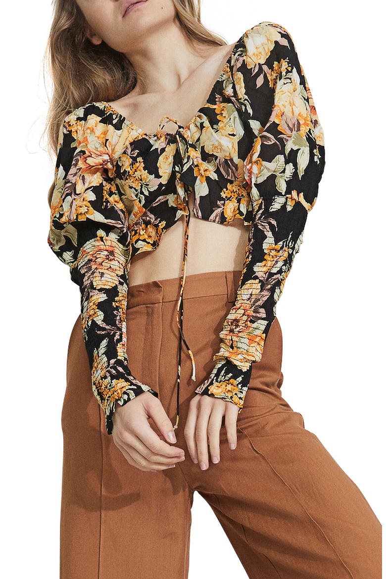 Floral Tie Crop Top, Main, color, BLACK BOLD FLORAL
