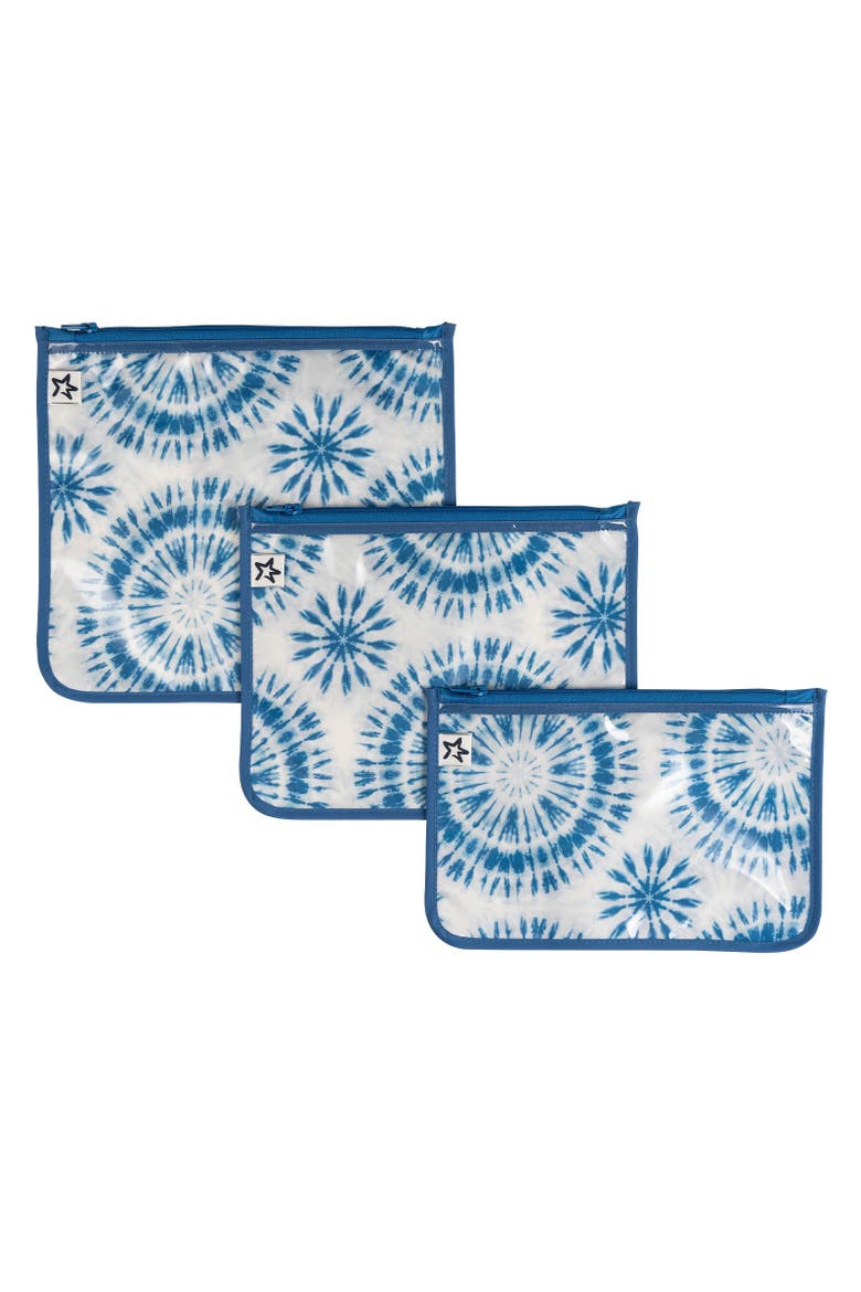 Airline Compliant Toiletry/Cosmetics Travel Bags, 3-Pack, Main, color, Blue Tie Dye