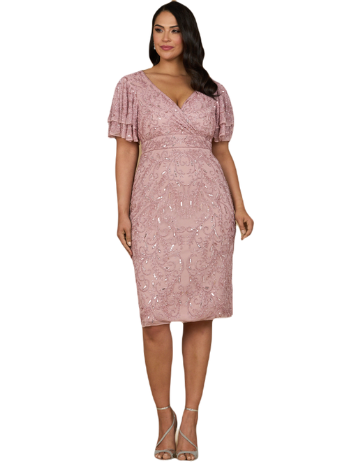 Lara New York Beaded Midi Dress With Cape Sleeves In Dusty Rose