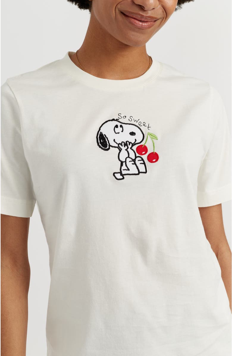Chinti & Parker Cotton Snoopy Cherry T-Shirt, Alternate, color, Cream