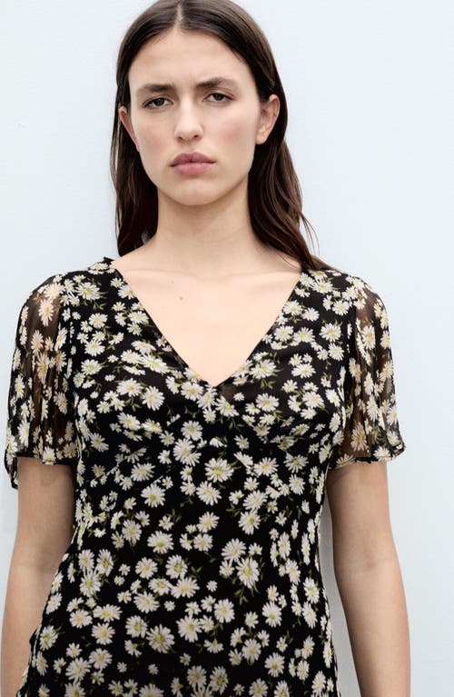 Mango Floral Print Midi Dress In Black