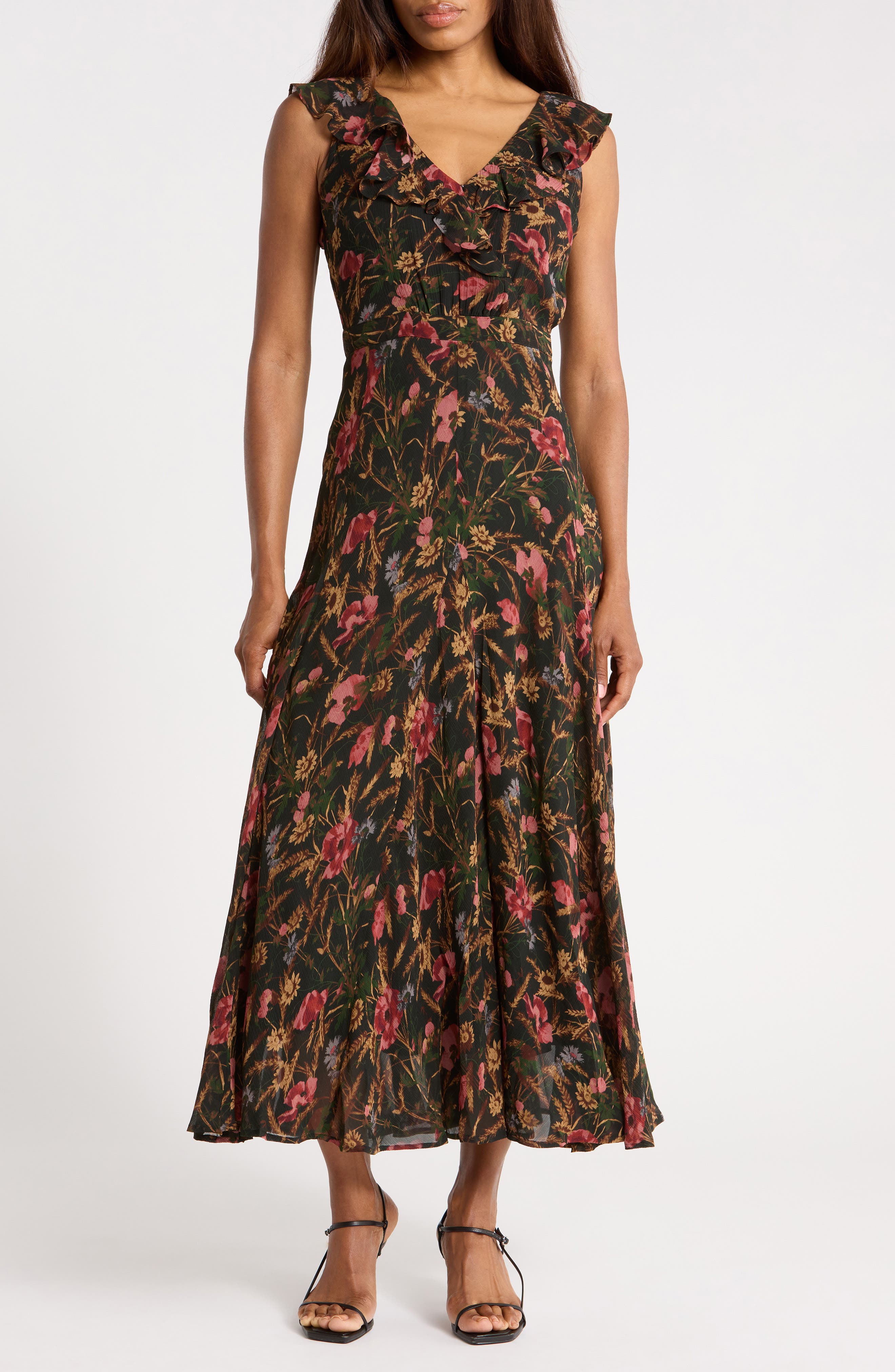 PAIGE Sharleen Floral Cap Sleeve Silk Maxi Dress