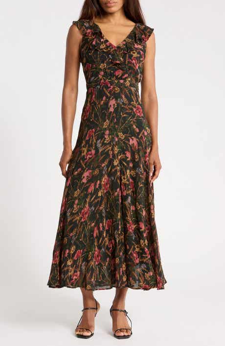 PAIGE Sharleen Floral Cap Sleeve Silk Maxi Dress