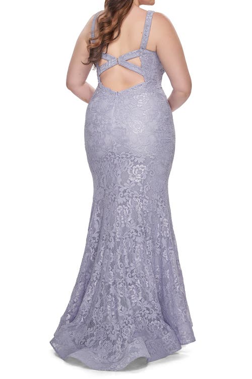 LA FEMME LA FEMME MERMAID LACE PLUS SIZE PROM DRESS WITH DEEP V
